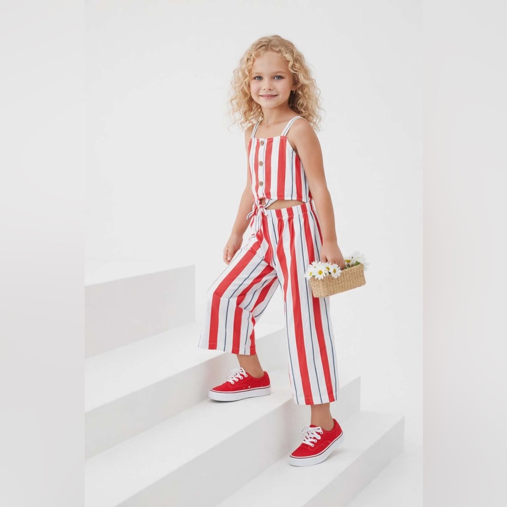 EUC 8Y. Beebay Red & White Striped Summer sleeveless Jumpsuit